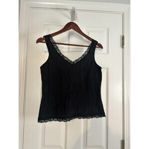 Arianne Black Lace Camisole Tank Top XL Stretch Cotton Blend Scalloped Trim